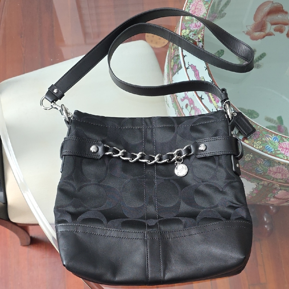 Coach Black Crossbody Bag with Silver Chain Accent